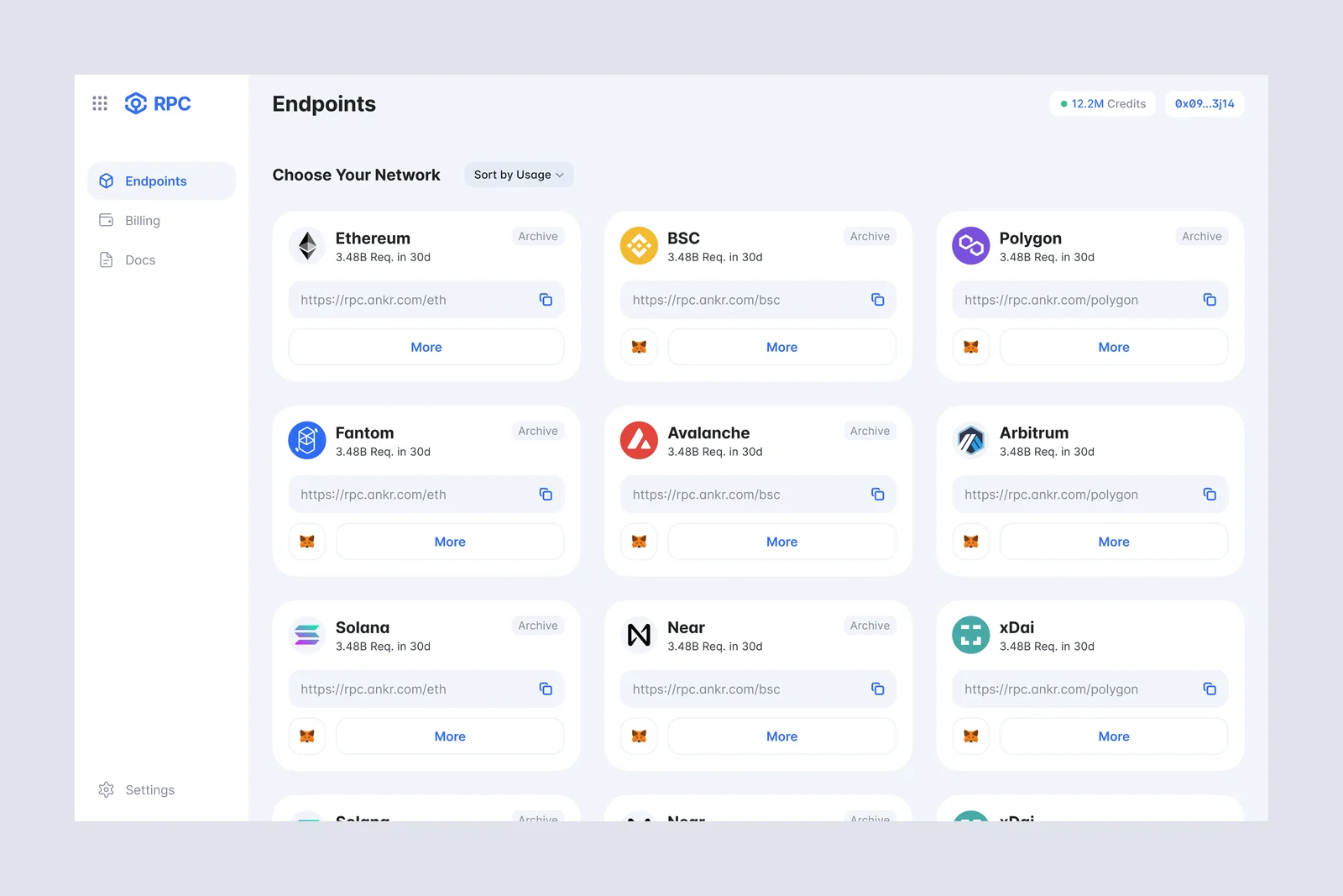 Ankr Protocol network and endpoint dashboard.