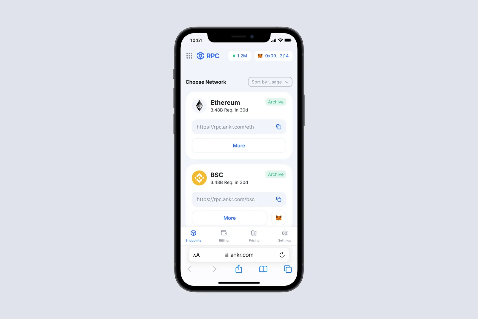 Ankr Protocol mobile network dashboard.