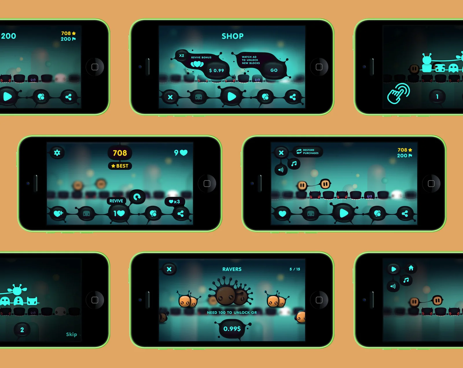 Sly Hakers mobile game screens.