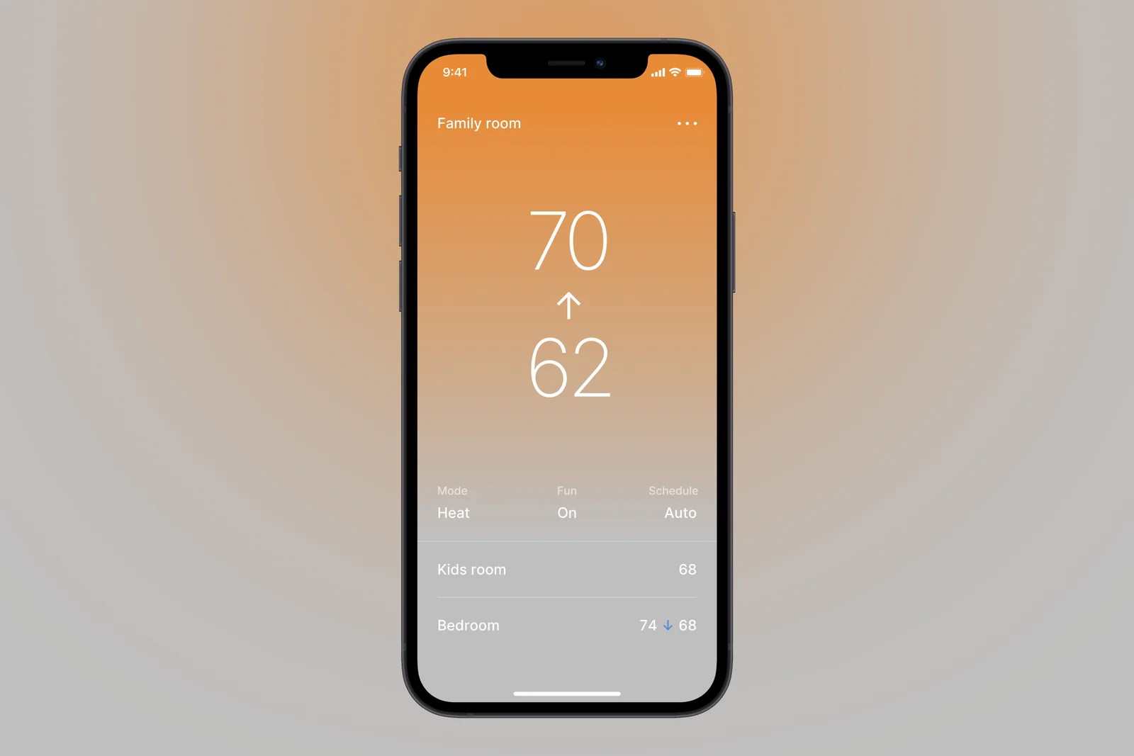 Smart thermostat mobile interface.