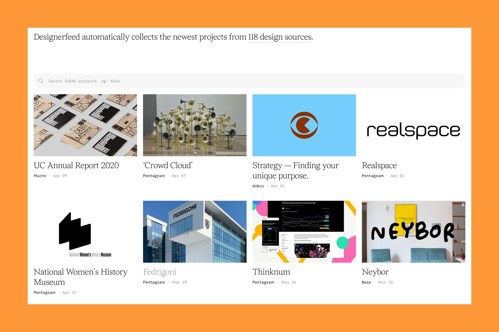 Designerfeed desktop experience.