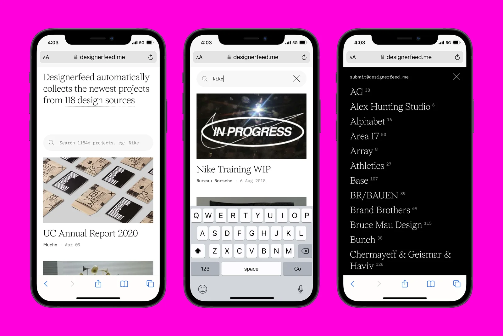 Designerfeed mobile experience.
