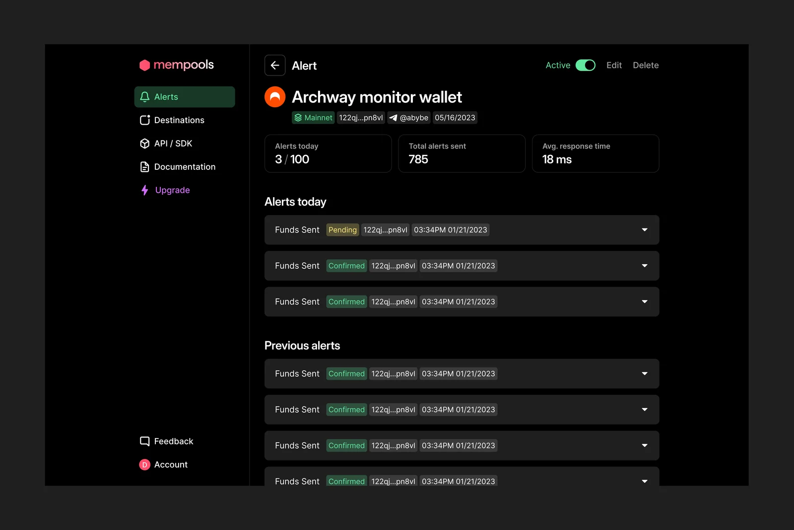 Mempools network event selection.