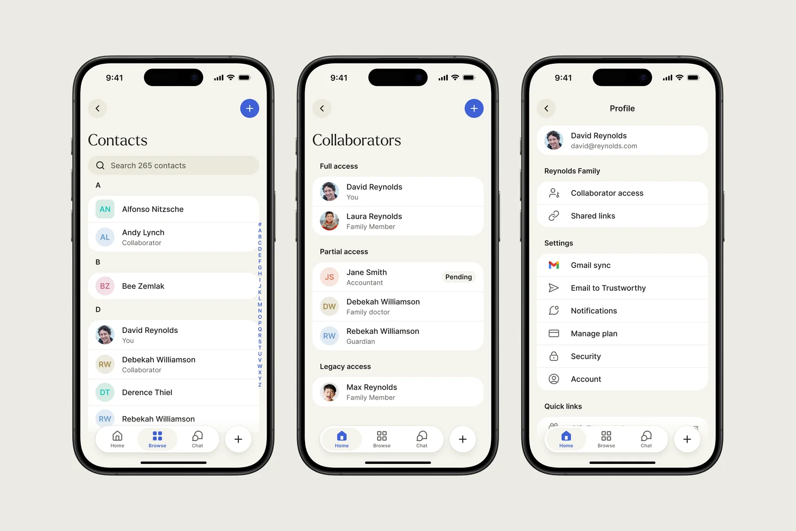 Trustworthy mobile contacts, collaborators, and documents.