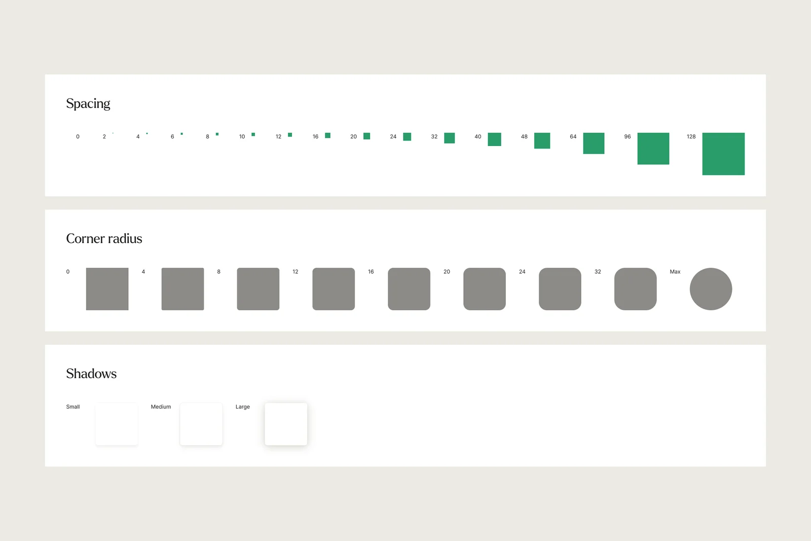 Trustworthy design-system spacing, corner radius, and shadow tokens.